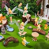 22Pcs Fairy Garden Accessories Miniature Fairies Figures Garden Table and Chairs Set Resin Mini Mushroom Hedgehogs Animals Lights Bridge Arch for Micro Landscape Plant Pots Dollhouse Cake Decor