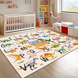 GthreeD Dinosaur Area Rug - 140x200 cm Large, Soft, Washable, Non-Slip, ABC Animal Alphabet Playroom Carpet Mat for Kids, Bedroom, Nursery, Educational Decor
