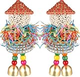 Conure Toys,2PCS Bird Toys Parrot Foraging Shredder Hanging Toys Sola Balls with Bell for Small Parrots Parakeets Cockatiel Conures Love Birds Budgie Cage Toy (Hat Girl Big) (Colorful Hats)