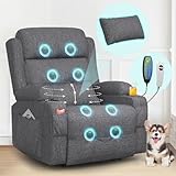 SQUEBILIFE Recliner Chair For the Elderly with Massage & Heat, Extended Footrest, USB+Type C Ports, Padded Recliners Cushion Backrest, Dual Cup Holders Side Pockets Comfy Recliner Armchair Lounge Sofa