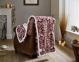 Deyongs Birds Cuddly Sherpa Fleece Throw 140cm x 180cm Mulberry with Sherpa Reverse