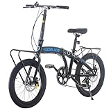TRIOBLADE 20 Inch Folding Bike for Adult 7-Speed Shimano Drivetrain Folding Bicycle Lightweight Aluminium Frame Disc Brake Foldable Bikes for Women Men (Black&Blue with Rack)