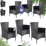 CASARIA® Rattan Garden Chairs Set of 6 | Stackable Polyrattan Weatherproof Stackable Chair Set | Indoor & Outdoor | Adjustable Feet | 160kg Load Capacity | Black Polyrattan