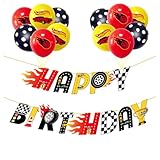 bng-bng Race Car Birthday Decoration, Racing Car Happy Birthday Bunting Banner set For Racing Theme Party Decorations Boys Girls Party Supplies Backdrop