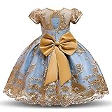 NNJXD Girls Tulle Flower Princess Birthday Party Dress Size(120) 4-5 Years 703 Yellow-A