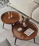 Vanpoo 2-Piece Mid Century Modern Round Walnut Coffee Table Set for Living Room,Easy Assembly Nesting Coffee Tables,Small Circle Coffee Side Tables for Sofa Bedside Office Balcony