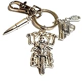 Silver Knight Stainless Steel Son's Of Anarchy Inspired Biker Keychain With Gun & Bullet, Hells Angel Keyring, 1% MC, 1 Percenter Bike Club, Motorbike