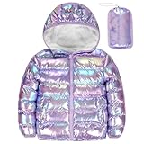 Kids4ever Girls Coats Kids Girls Jacket Hooded Padded Coat Unique Shiny Quilted Jackets Winter Warm Fleece Outwear Purple 6-7 Years