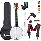 Kmise Banjolele Concert Banjo Ukulele 4 String 23 inch Banjos with Gig Bag Tuner Pickup Multifunctional Strap Strings Picks Bridge Ruler Wrench