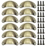 Lxoraziy 12 Pcs Shell Cup Handles, Vintage Half Moon Pull Handles, Antique Bronze Furniture Knobs, for Cabinet, Cupboard, Dresser, Wardrobe, Drawer, with Screws (Brushed Bronze)