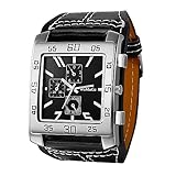 Avaner Men's Leather Square Watches: Steampunk Oversize Large Dial Big Face Wide Band Wrist Watch