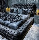 Beds & Co Black Crushed Velvet Upholstered Regal Ambassador Bed Frame and Headboard - Mattress/Diamante Hand Made in the UK - Single/Double/Kingsize/Superking (Double (4FT 6INCHES), With Mattress)