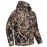 CARWORNIC Men's Camo Quiet Hunting Jacket Waterproof Softshell Fleece Lined Camouflage Outdoor Hiking Fishing Coat, Reeds Camo, M