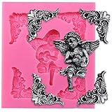 Musykrafties Angelic Cherub Hold Heart with Frame Corner Fondant Silicone Mould for Sugarcraft, Cake Decoration, Cupcake Topper, Chocolate, Cookie Decor, Jewelry, Polymer Clay, Crafting Projects