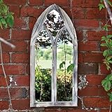 MAISONICA 75cm Gothic Style White Distressed Garden Mirror - Indoor/Outdoor Use