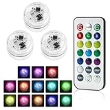 NGUIT 3Pack Mini Submersible LED Lights Waterproof Underwater RGB with Remote Control Colour-Changing Lights, Battery-Operated Flameless Lamps for Pool Aquarium Vase Garden Party Easter Decorations
