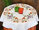 DECO-LINE Butterfly and Flowers Printed Tablecloth Embroidery KIT, White, 80 X 80 cm, 31.5 inch (Round)