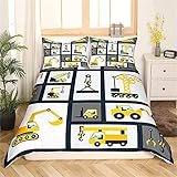 3D Boys Duvet Cover Set Bedding Set Single Cartoon Car Truck Bulldozer Printed Comforter Cover 3 Pieces Bed Sets With Zipper Closure With 2 Soft Microfiber Pillow Cases 135X200 Cm - Hypoallergenic