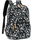 Leaper Water-resistant Floral Laptop Backpack Travel Bag Bookbags Satchel (Black-White Flower)
