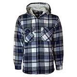 MyShoeStore Unisex Padded Shirts Lumberjack Collared Hooded Flannel Check Jacket Thick Quilted Work Wear Warm Thermal Fleece Fur Lined Top Casual Coat Plus Big Size S-5XL(Hooded Blue, 4XL)