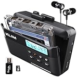 KLIM K7 Cassette Tape Player - Cassette to MP3 Converter - Portable Cassette Player - Tape Recorder with Built-in Microphone & Speaker - Rechargeable Battery - Earphones - 16GB SD Card -Black