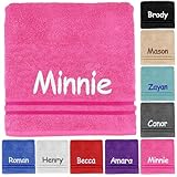 Kids Personalised Bath Towel Any Name Beautifully Embroidered On A Luxury 550gsm Towel. Perfect For Holiday, Swimming or Bathing. (Fuchsia, Bath Towel)