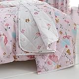 Happy Linen Company Girls Boys Kids Enchanted Forest Unicorn Pink 150 x 200 cm Reversible Quilted Throwover Throw Blanket