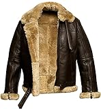 Mens Shearling B3 Bomber Leather Jacket Aviator Coat WW2 - Brown (Gen, Large)