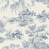 Grandeco French Vintage Toile Trees Smooth Wallpaper, Blue