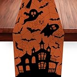 Halloween Table Runner, 13x70 inch Haunted House Decorative Holiday Tableet Runner, Trick or Treat, Table Runner for Home Kitchen Dining Tables Holidays Party Decor Supplies