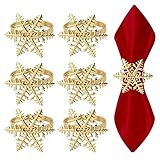 6PCS Napkin Ring Christmas Party Banquet Gold Snowflakes, Xmas Metal Decor Stand Christmas Napkin Buckle, Napkin Holders for Lunch Thanksgiving Holiday Winter Party Table Setting Decoration