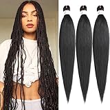 Leeven 3 Packs Pre Stretched Braiding Hair Extension Yaki Texture EZ Braids Hair for Coi Leray Braids Black Braiding Crochet Hair Extensions /30 Inch 1B#
