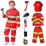 VNNOPG Kids Fireman Costume Firefighter pretend Role Play outfit with Accessories Fire Drill Education Halloween Christmas,120