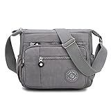 Womens Multi Pocket Casual Canvas Crossbody Bag Travel Purse Messenger Handbag for Shopping Hiking Daily Use (Gray)