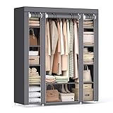SONGMICS Fabric Wardrobe, Portable Wardrobe for Bedroom, Clothes Rail with Non-Woven Fabric Cover, Clothes Storage Organiser, 45 x 150 x 175 cm, 12 Compartments, Metal Frame, Grey LSF03G