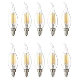 10 Pack E14 LED Dimmable 4W Warm White 2700K, C35 Bent Tip Flame Shape, Vintage Led Chandelier Light Bulbs, 40w Candelabra Halogen Bulb, LED Candle Filament Bulb Light