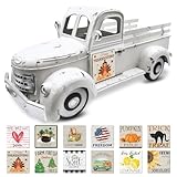 Teeloray Metal White Farm Truck, 34 cm Classic Truck Table Decoration Pick-up Truck Planter for Garden Large Seasonal Truck Sign with 12 Interchangeable Holiday Decorations for All Seasons