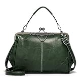 LUI SUI Women Retro Handbag, PU Leather Purse Vintage Top Handle Bag Kiss Lock Crossbody Shoulder Bag for Ladies Green