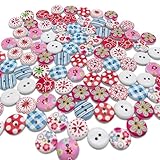100PCS Wooden Buttons for Crafts 15mm Printed Round Buttons with 2 Holes Mixed Pink Blue for Sewing Knitting Painting