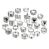 TOFBS Vintage Silver Punk Rings Set - Men & Women Chunky Knuckle, Emo, Stackable Animal, Goth, Boho Y2K Ace, Butterfly, Snake Skull, Heart, Flower Rings (24 Pcs)