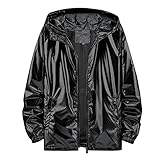 RUMAOZIA Men's Shiny Jacket Party Lightweight Metallic Long Sleeve Night Club Trench Coat Shiny Hoodie Hooded Disco Men's Coat Hooded Jacket with Zip Plain Baseball Bomber Jacket, O Black, XL
