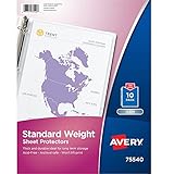 AVERY Sheet Protector, Clear, Standard Weight, 10 Pack, Polypropylene (PP), Top-Loading, Three-Hole Punched, Acid-Free, Archival-Safe, 0.2 pounds, Letter Size, 10 Pieces, Sheet Protector