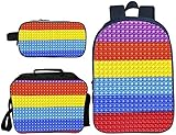 Pop it School Bag Set Backpack + Lunch Bag + Double Layer Pencil Case for Boys Girls Children 3D Print School Backpack 16 Inches, 02, Rucksack