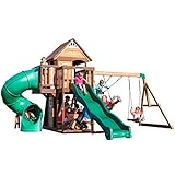Backyard Discovery Cedar Cove 100% Cedar Wood Swing Set | Outdoor Playground for Kids | Garden Climbing Frame for Children | 1 Web Disc and 2 Belt Swings | 3m Wave Slide | Tube Slide | Rock Wall