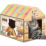 SEKAM Cardboard Cat House With Scratcher (16.5'' x 12'' x 15'') ，Coffee Shop for Indoor/Outdoor Cats, Play House & Home Decor, Cat Scratch Toy for Birthday, Hideout for Small Animals