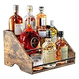 Nuovoware Liquor Bottle Display Shelf, Coffee Syrup Organizer, 3 Step Countertop Liquor Wine Rack, Home Retro Shelf Stand for Mini Bar, Cabinet, Bar Essentials for Whiskey, Spirits, Wooden
