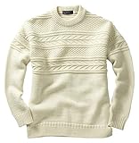 Crew Neck Guernsey Sweater, Ecru, XXL