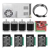 RATTMMOTOR CNC Controller Kit, 4 Axis CNC Kit with Nema23 Stepper Motor 57*76mm 270Oz-in 3A 1.8Nm, TB6600 Driver 4A, USB Mach3 CNC Motion Control Card Breakout Board, 24V Power Supply for CNC Machine