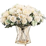 HNVNER 4 Bunches Fake Rose White Peonies Artificial Flowers, Faux Peony Artificial Hydrangea Flowers Bouquet, for Wedding Home Table Decorations Gift