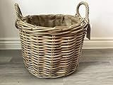 Round Kindling/Storage Basket, Hessian Lined, Excellent Quality, Very Strong Kuba Rattan (Medium)